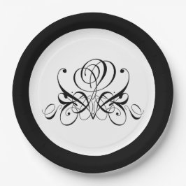 Calligrafy Black Rose Wedding Pappteller