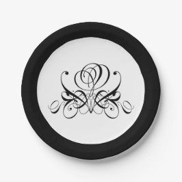 Calligrafy Black Rose Wedding Pappteller