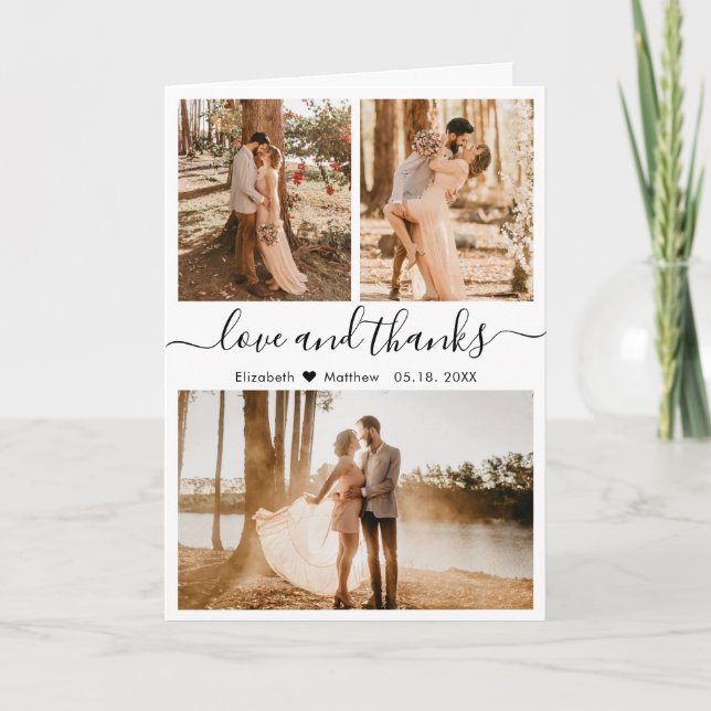 Calligrafy Foto Collage Wedding Vielen Dank Dankeskarte (Vorderseite)