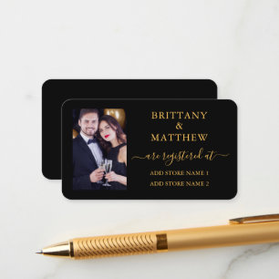 Calligrafy Foto Wedding Registry Gold Black Begleitkarte