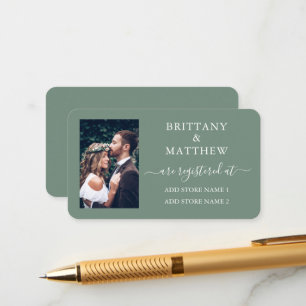 Calligrafy Foto Wedding Registry Sage Green Begleitkarte