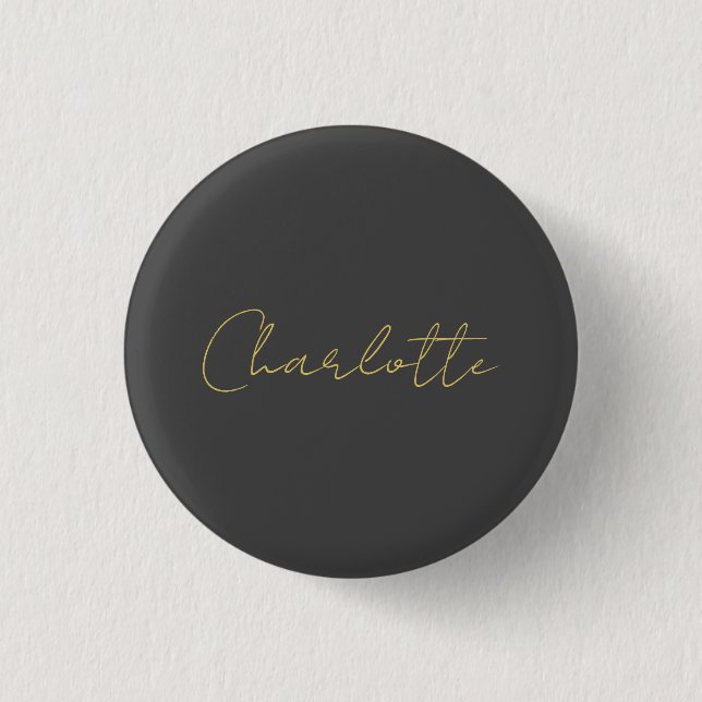Calligrafy Gold Color Gray Custom Personal Edit Button (Vorderseite)