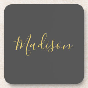 Calligrafy Gold Color Gray Custom Personal Edit Getränkeuntersetzer