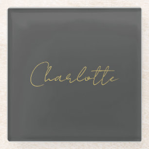 Calligrafy Gold Color Gray Custom Personal Edit Glasuntersetzer