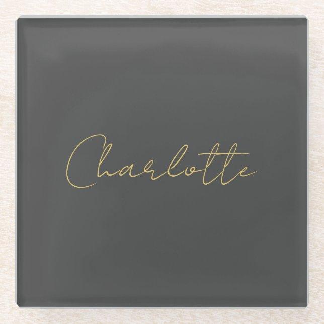 Calligrafy Gold Color Gray Custom Personal Edit Glasuntersetzer (Vorderseite)