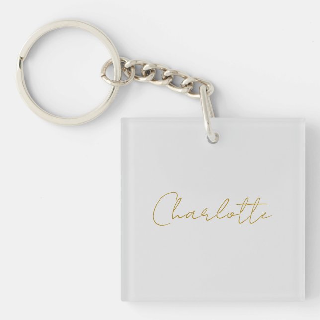 Calligrafy Gold Color Gray Custom Personal Edit Schlüsselanhänger (Vorderseite)