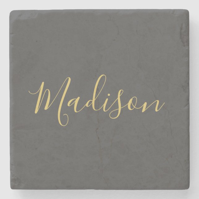 Calligrafy Gold Color Gray Custom Personal Edit Steinuntersetzer (Vorderseite)