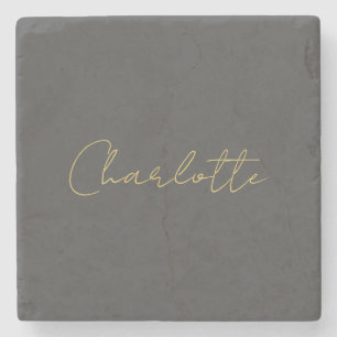 Calligrafy Gold Color Gray Custom Personal Edit Steinuntersetzer