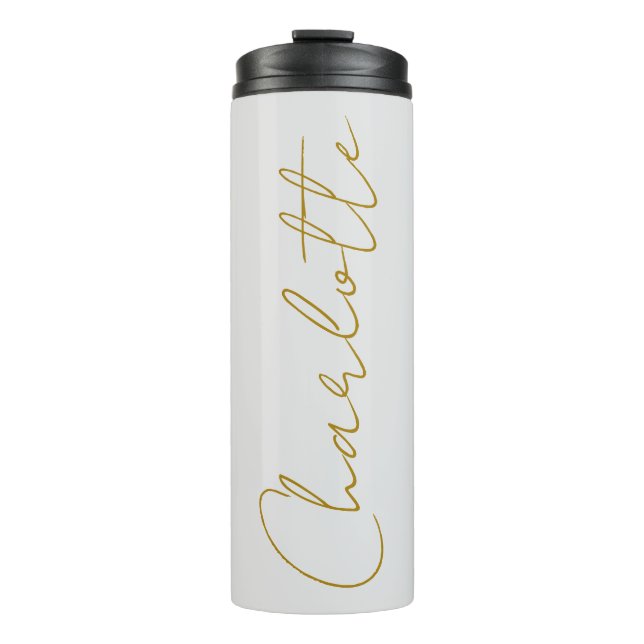 Calligrafy Gold Color Gray Custom Personal Edit Thermosbecher (Vorderseite)