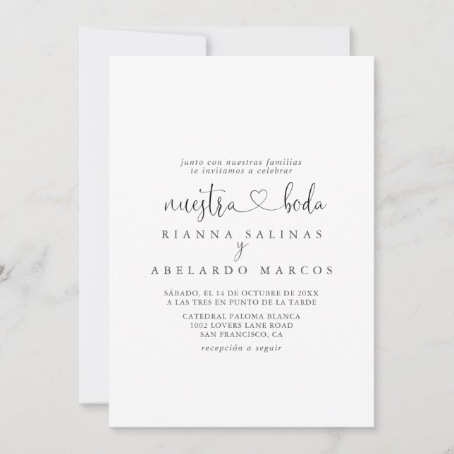 Calligrafy Liebe Extravagant Script Nuestra Boda W Einladung (Vorderseite)