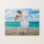 Calligrafy Liebe Wedding Foto<br><div class="desc">Elegante Calligraphy Script Liebe Wedding Foto Jigsaw Puzzle</div>