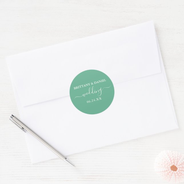 Calligrafy Mint Green Wedding Umschlag Aufkleber (Umschlag)