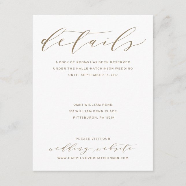Calligrafy Wedding Details Card | Gold Begleitkarte (Vorderseite)