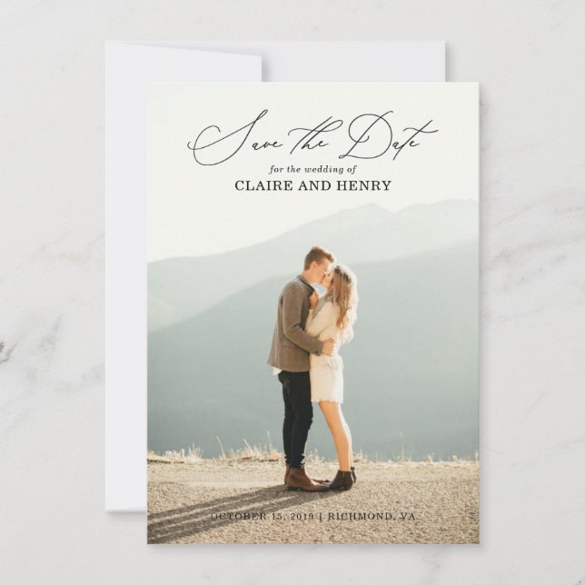Calligrafy Wedding Save the Date Card Ankündigung (Vorderseite)