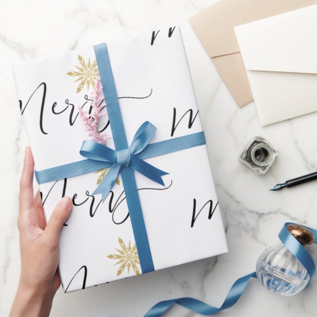 Calligraphic Gold Glitzer Snowflakes Weihnachten Geschenkpapier (Schenken)