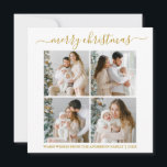 Calligraphie 4 Foto Merry Christmas Gold Square Feiertagskarte<br><div class="desc">Modern Trendy Calligraphy Script 4 Foto Family Foto Collage Mercury Square Weihnachtskarte - Goldener Text</div>