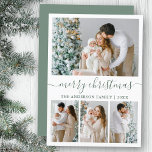 Calligraphie 4 Foto Sage Green Frohe Weihnachten<br><div class="desc">Modern Trendy Calligraphy Script 4 Foto Family Foto Collage Frohe Weihnachtskarte - Sage Green</div>