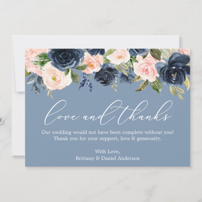 Calligraphie Aimer Merci Dusty Blue Rose Floral (Devant)