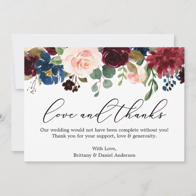 Calligraphie Amour Merci Burgundy Blue Floral (Devant)