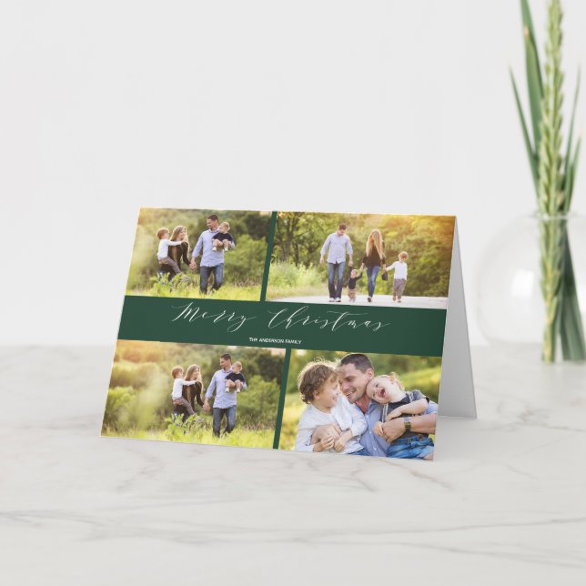 Calligraphie blanche verte Carte de Noël pliée (Devant)