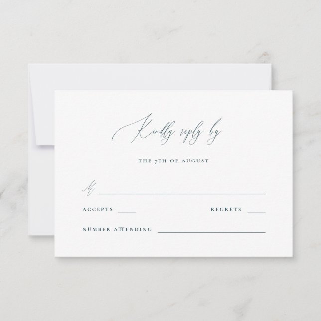 Calligraphie bleu et blanc Réponse Rsvp (Devant)