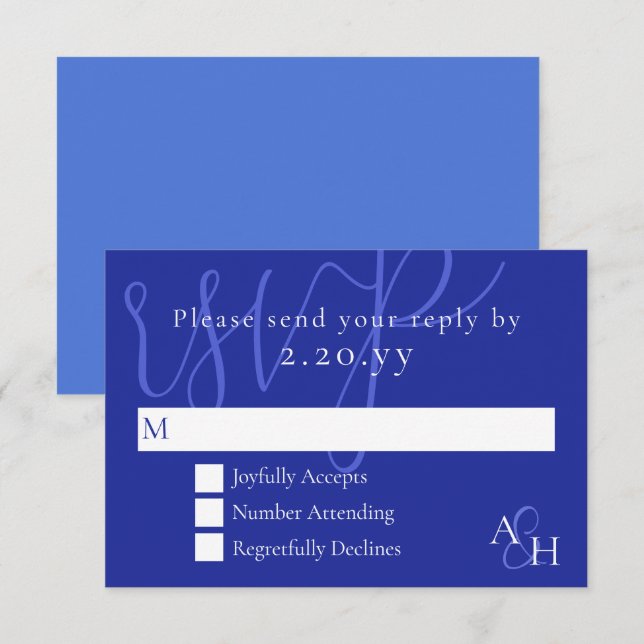 Calligraphie bleu foncé Mariage carte RSVP (Devant / Derrière)