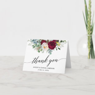 Calligraphie Burgund Blumengrün Hochzeitsnotiz Dankeskarte