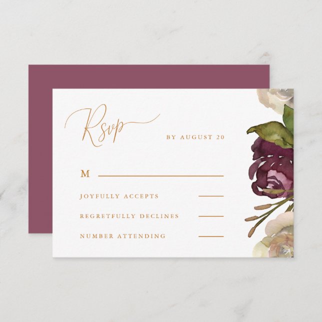 Calligraphie Chic Mariage RSVP framboise foncé (Devant / Derrière)
