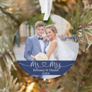 Calligraphie Coeur M. et Mme Mariage Photo Bleu