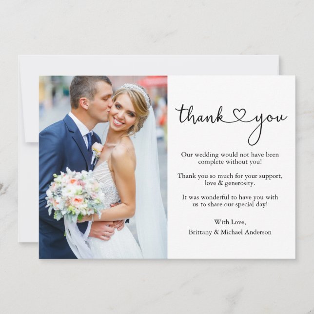 Calligraphie Coeur Photo Mariage Carte de remercie (Devant)