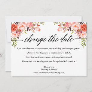 Calligraphie Coral Floral Nouveau Mariage Carte Da