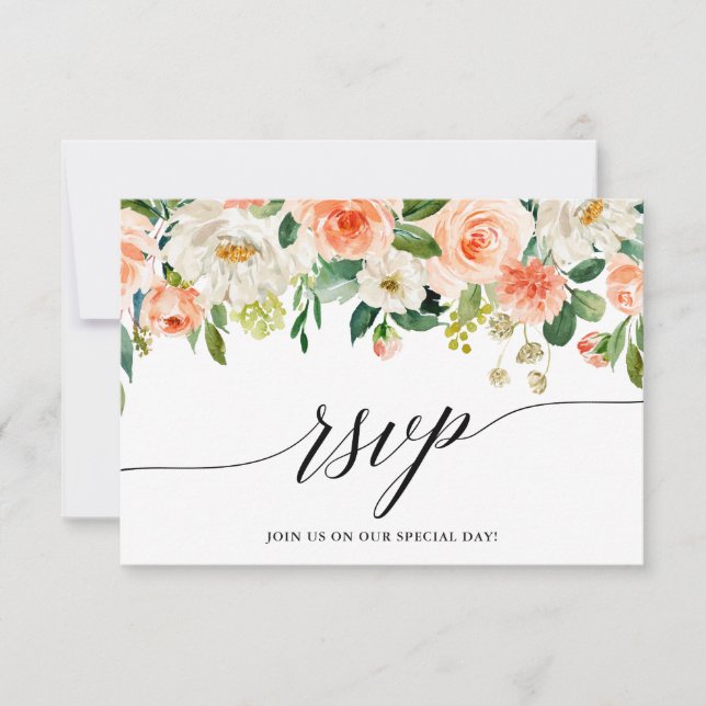 Calligraphie Coral Floral Wedding Carte RSVP (Devant)