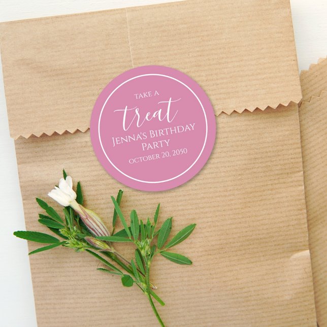 Calligraphie d'anniversaire rose simple Étiquette  (Créateur téléchargé)