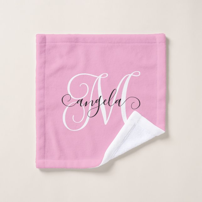 Calligraphie de fille Monogramme rose clair (Gant de toilette)