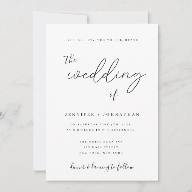 Calligraphie de script minimaliste Invitations de  (Devant)