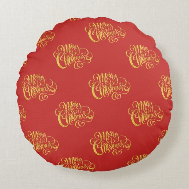 Calligraphie d'or Joyeux Coussin de Noël (Devant)