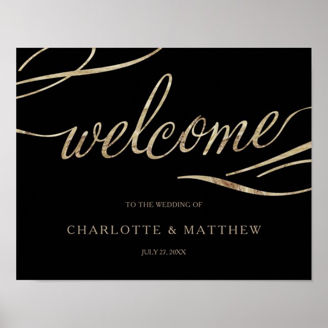 Calligraphie d'or | Poster du Mariage de bienvenue (Devant)