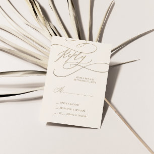 Calligraphie d'or romantique   Carte RSVP ivoire s