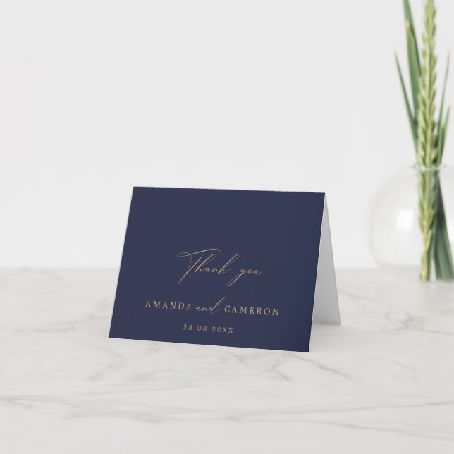 Calligraphie d'or romantique Marine Mariage Merci (Devant)