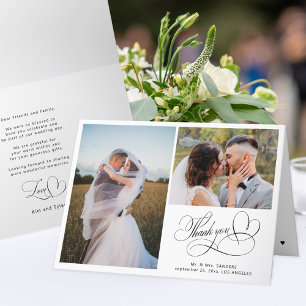 Calligraphie Drehbuch elegante 2-Foto Hochzeit Dankeskarte