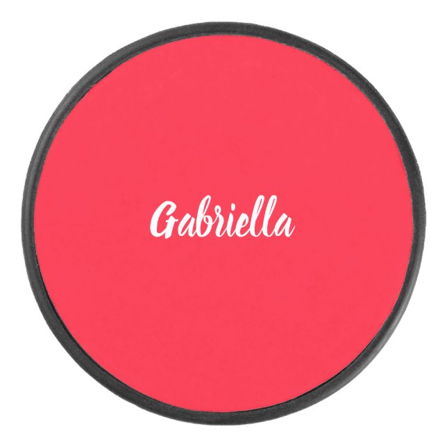 Calligraphie Eleganot White Schlicht Simple Name Eishockey Puck (Vorderseite)