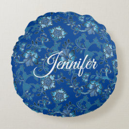 Calligraphie Elegant Blauer Individuelle Name Rundes Kissen