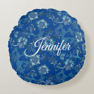 Calligraphie Elegant Blauer Individuelle Name Rundes Kissen