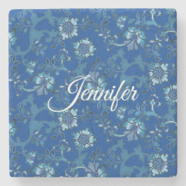 Calligraphie Elegant Blauer Individuelle Name Steinuntersetzer