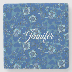 Calligraphie Elegant Blauer Individuelle Name Steinuntersetzer