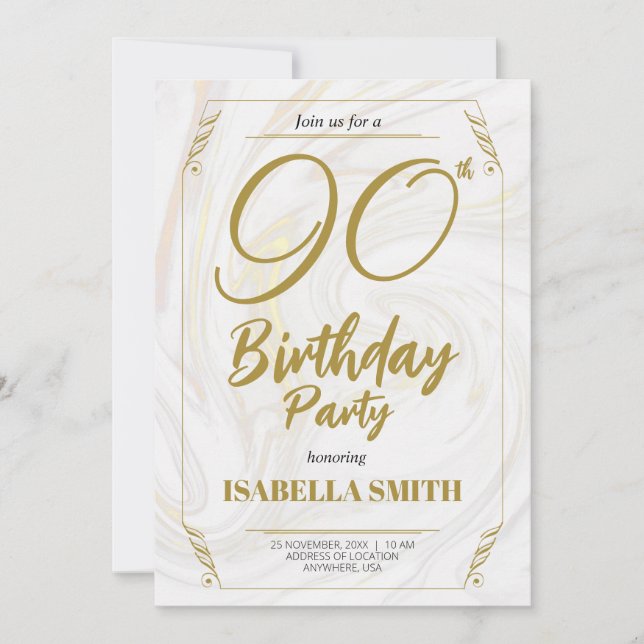 Calligraphie Elegant Moderne Gold 90. Geburtstag Einladung (Vorderseite)