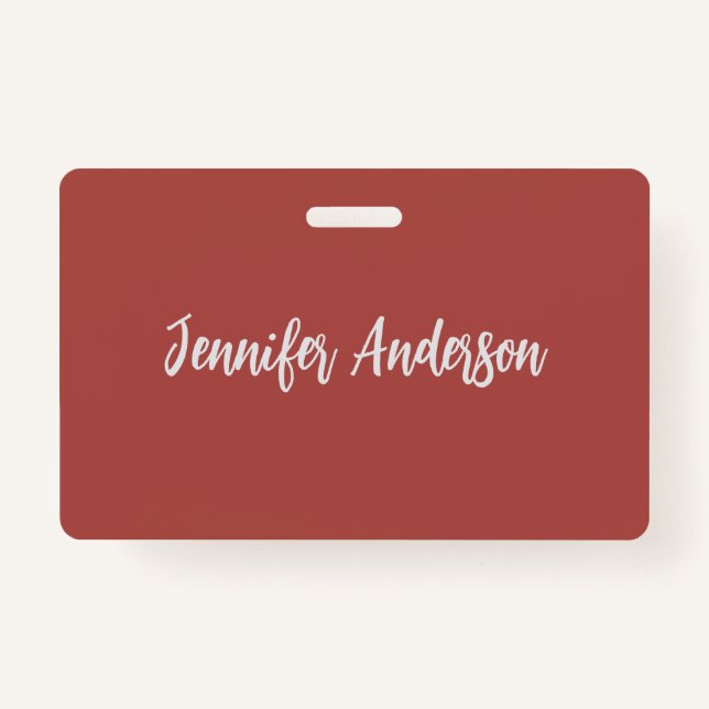 Calligraphie Elegant Personalisiert Brick Red Ausweis (Vorderseite)