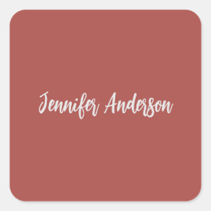 Calligraphie Elegant Personalisiert Brick Red Quadratischer Aufkleber