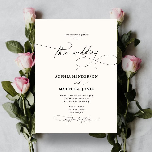 Calligraphie Elegant QR Code Elfenbeinhochzeit Einladung (Von Creator hochgeladen)