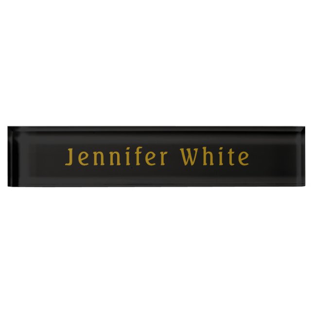 Calligraphie Elegant Retro Gold & Black Name Namensplakette (Vorderseite)